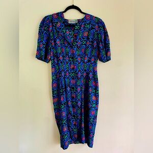 80s vintage Adrianna Papell 100% silk shirt dress